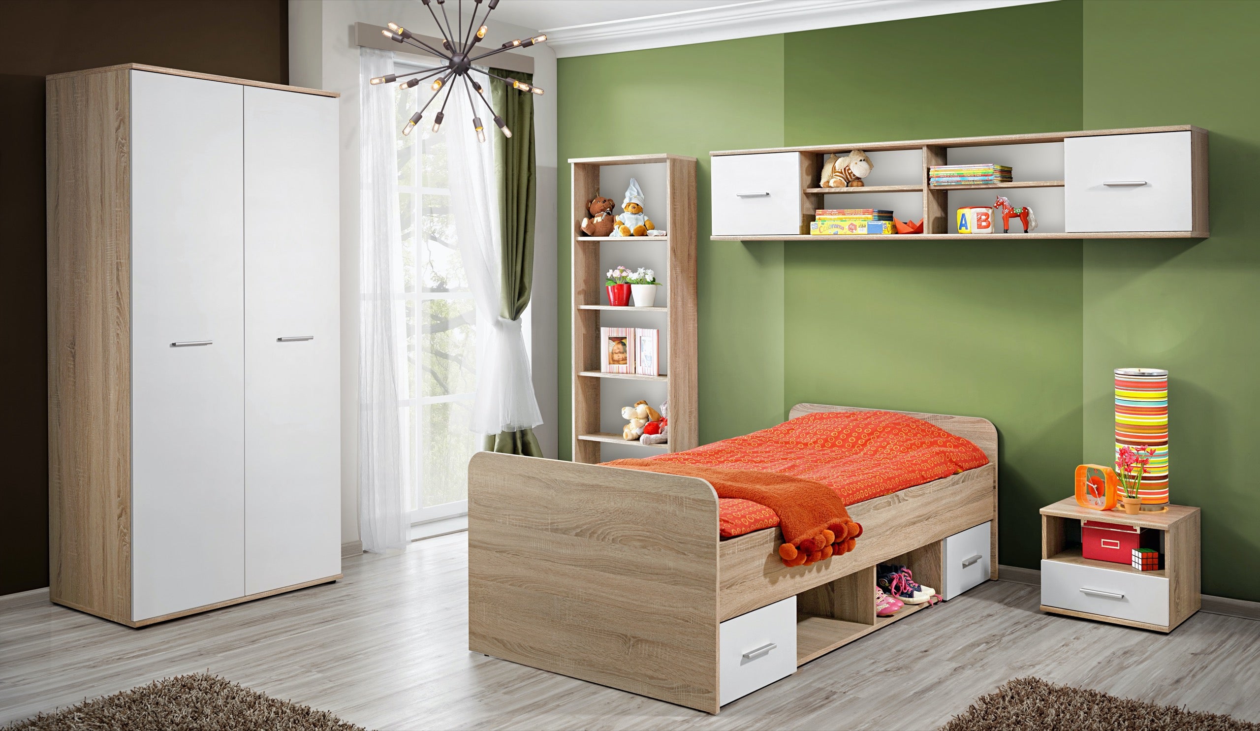 Verona Kids Room Set Comfort in Sonoma Oak and matt white