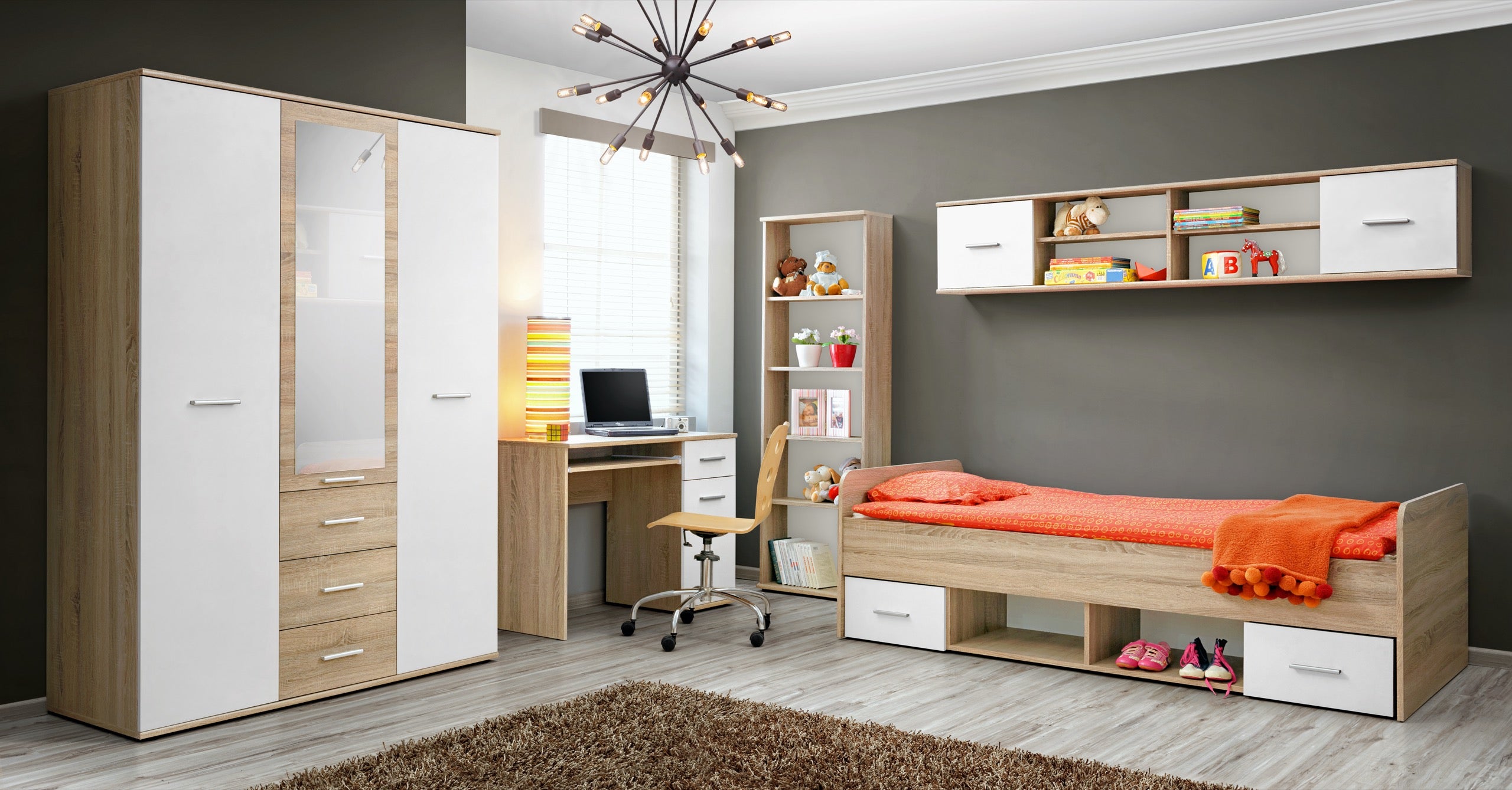 Verona Kids Room Set Maxi in Sonoma Oak and matt white