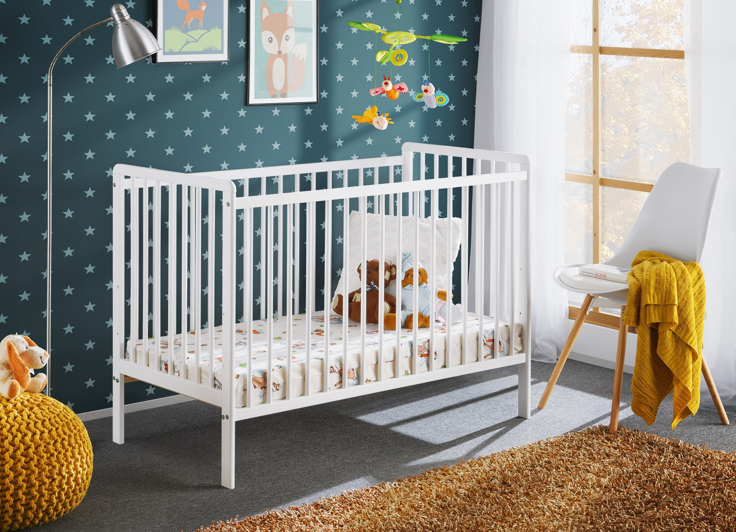 Bambino Plus baby cot with mattress in matt white