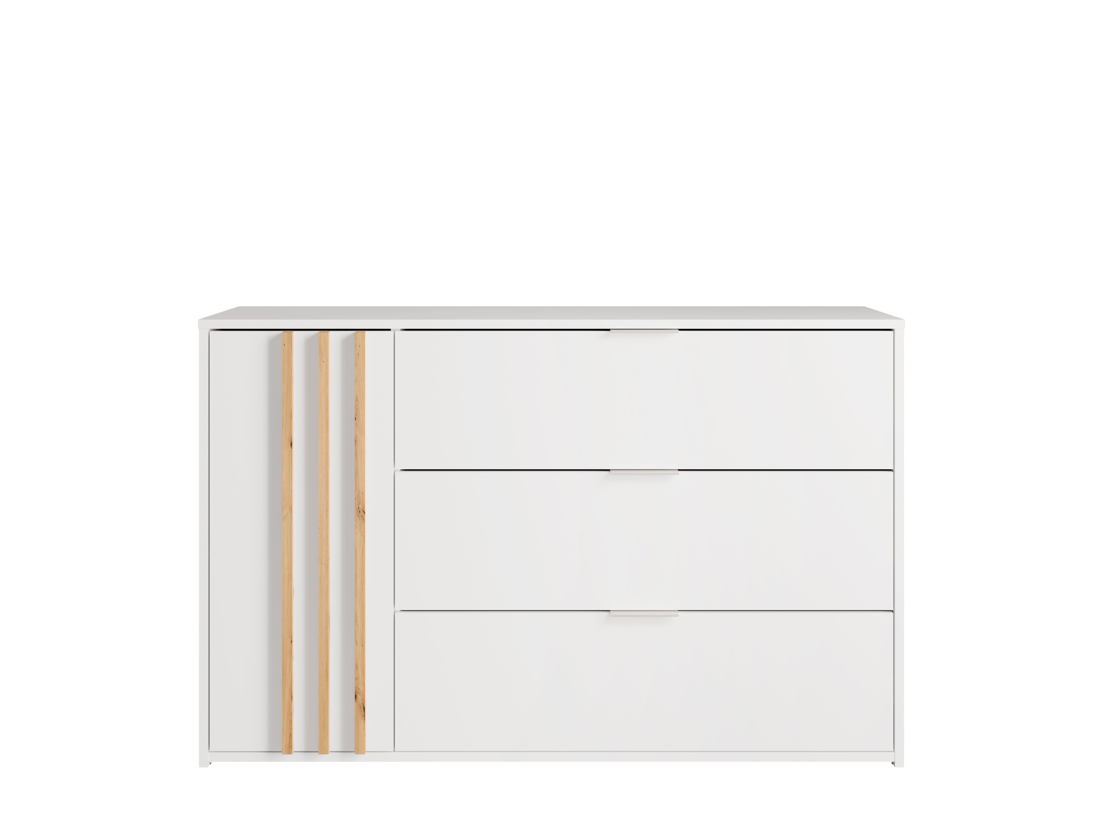 Sereno Bedroom Set — White & Artisan Oak, 3 Pieces — Bed, Mirrored Wardrobe & Chest