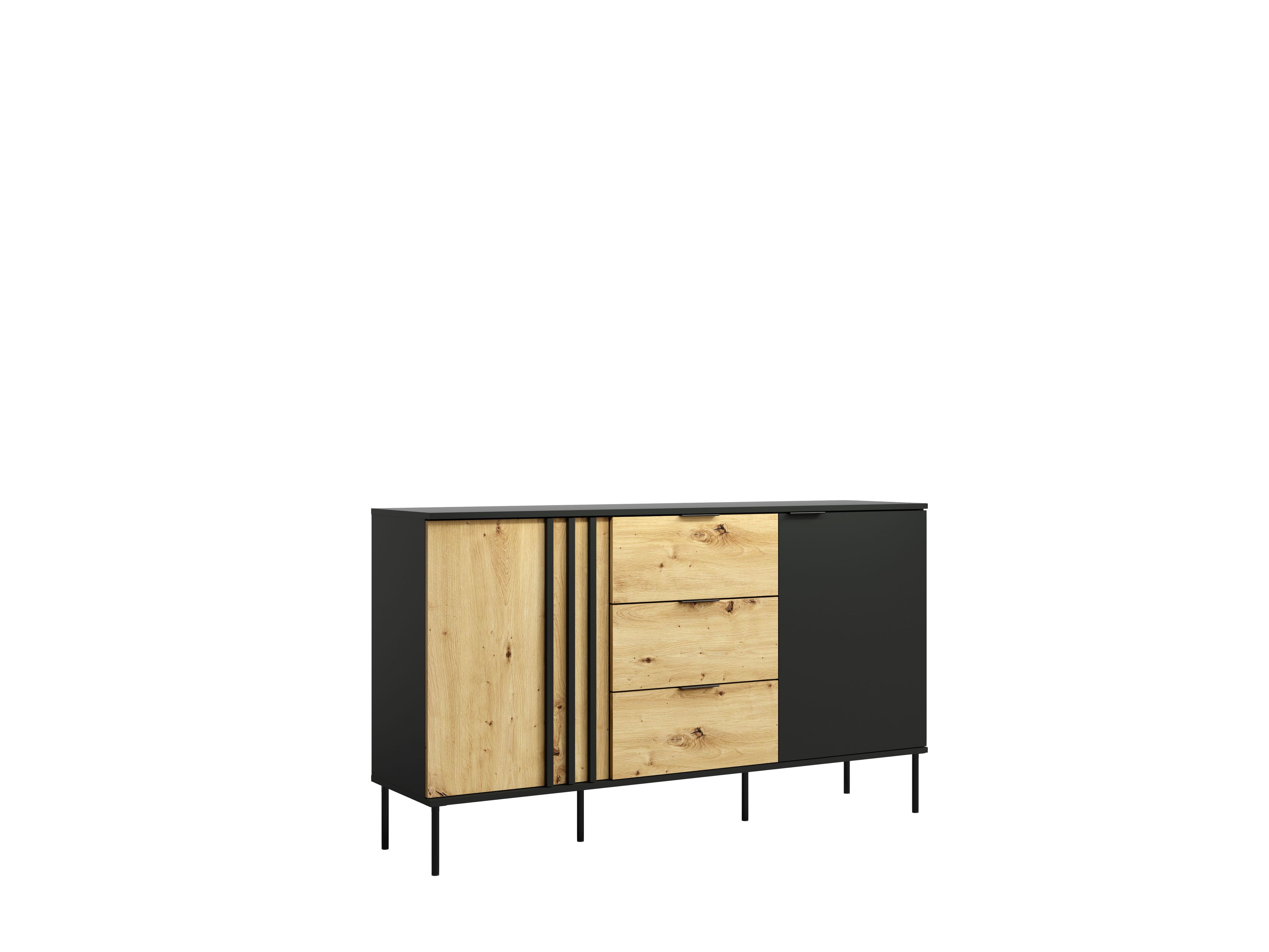 Lumio Living Room Set — Black & Artisan Oak, 5 Pieces TV Stand, Coffee Table, 2 Sideboards & LED Display Cabinet