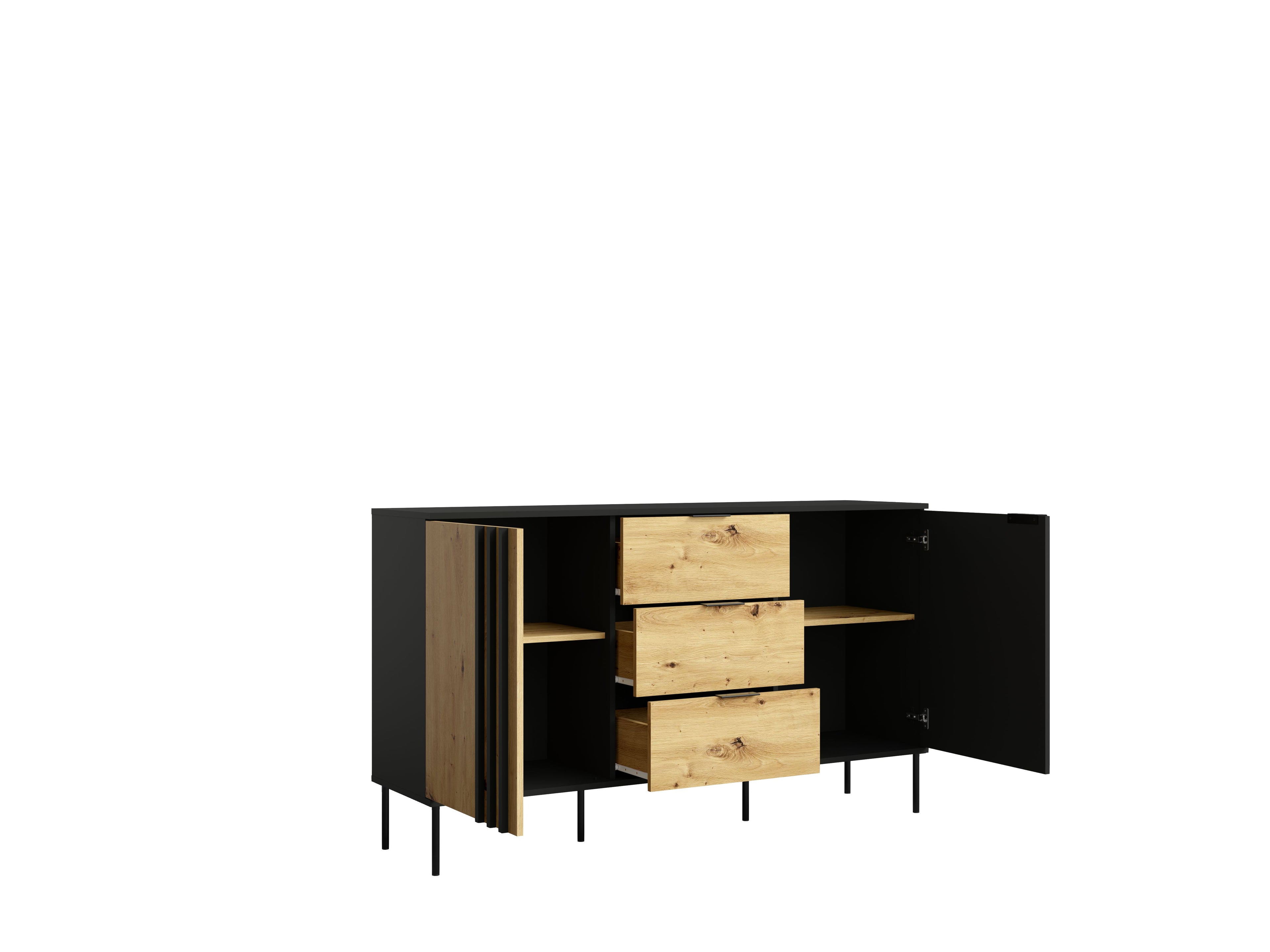 Lumio Living Room Set — Black & Artisan Oak, 5 Pieces TV Stand, Coffee Table, 2 Sideboards & LED Display Cabinet