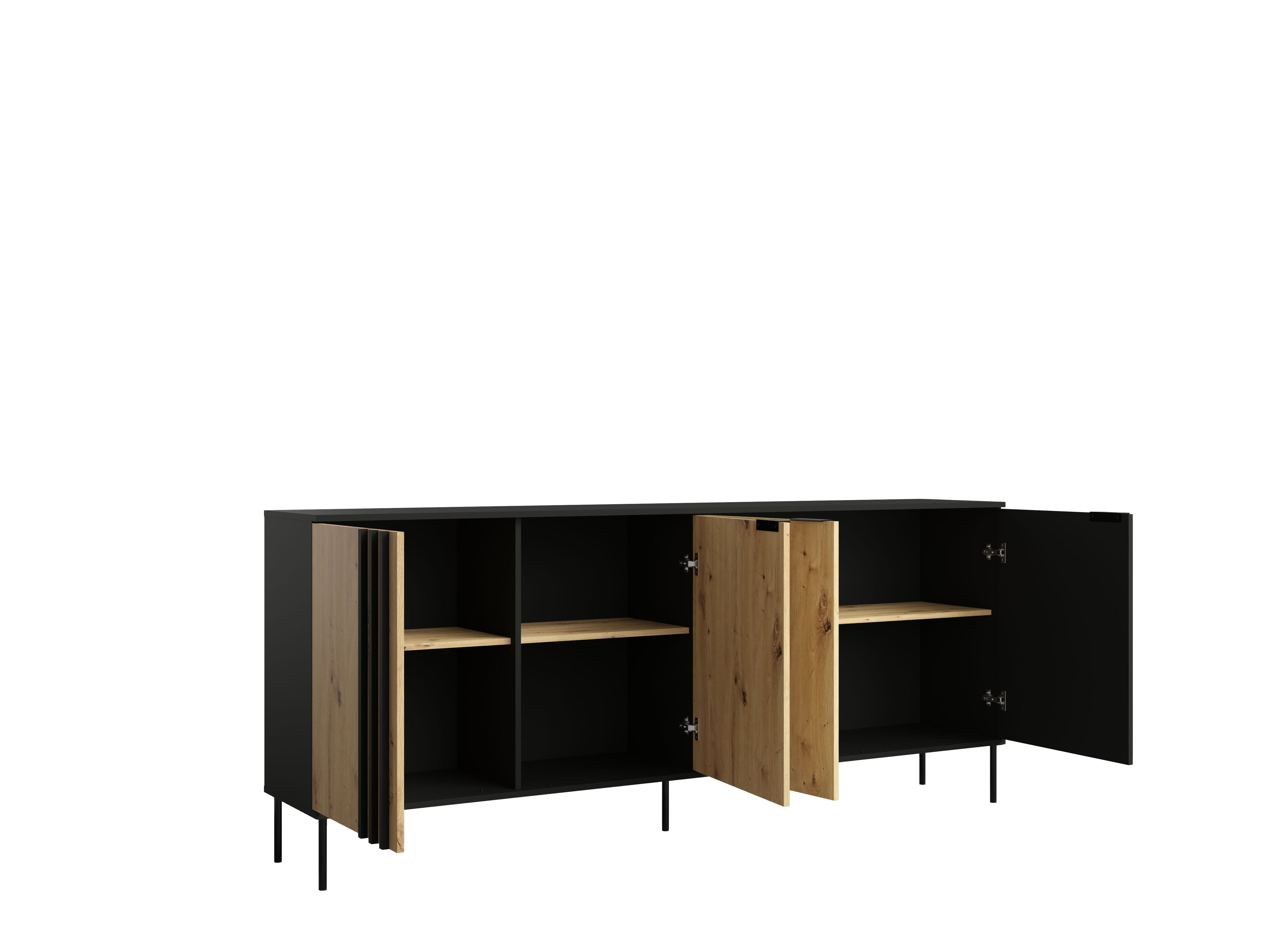 Lumio Living Room Set — Black & Artisan Oak, 5 Pieces TV Stand, Coffee Table, 2 Sideboards & LED Display Cabinet