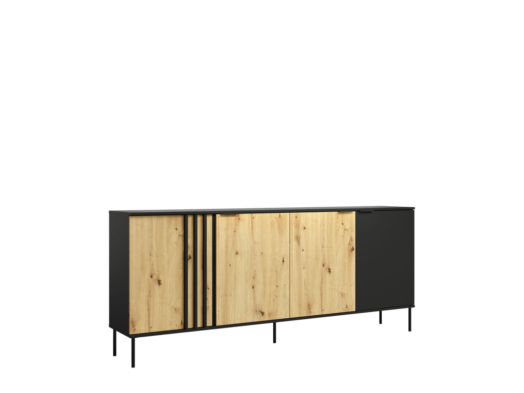Lumio Living Room Set — Black & Artisan Oak, 5 Pieces TV Stand, Coffee Table, 2 Sideboards & LED Display Cabinet