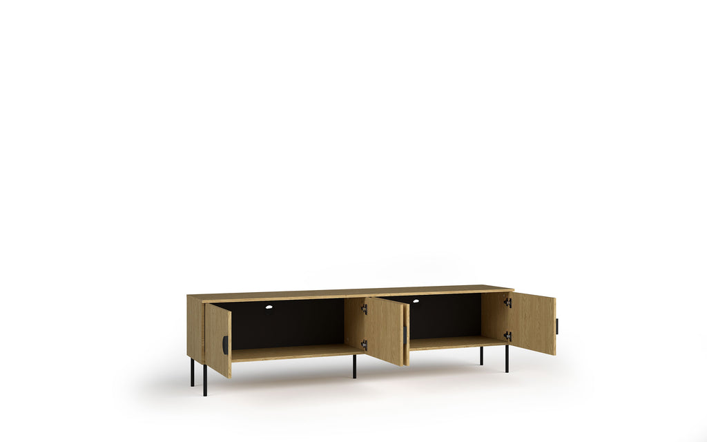 Nordo TV Stand — Baltic Oak, 4 Doors, Wide Modern Media Console
