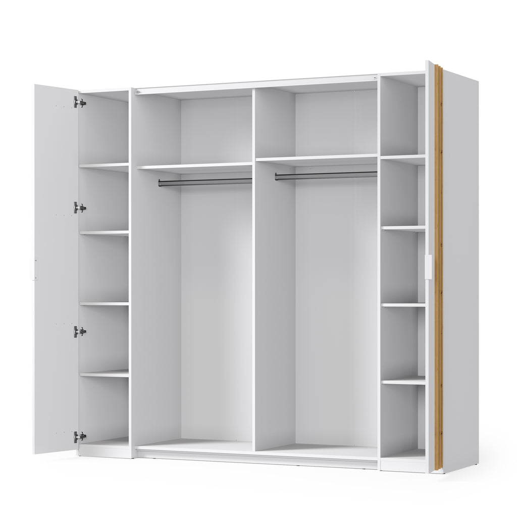 Sereno Bedroom Set — White & Artisan Oak, 3 Pieces — Bed, Mirrored Wardrobe & Chest