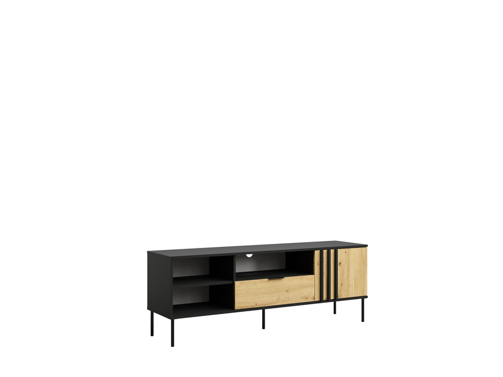 Lumio Living Room Set — Black & Artisan Oak, 5 Pieces TV Stand, Coffee Table, 2 Sideboards & LED Display Cabinet