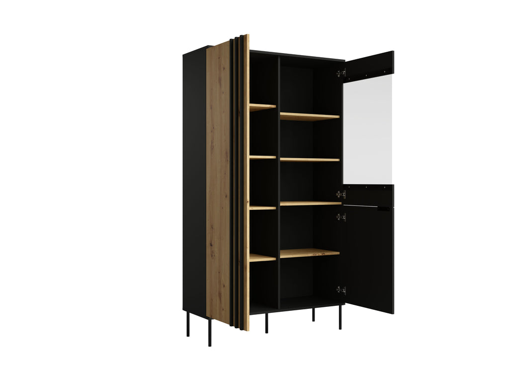 Lumio Living Room Set — Black & Artisan Oak, 5 Pieces TV Stand, Coffee Table, 2 Sideboards & LED Display Cabinet
