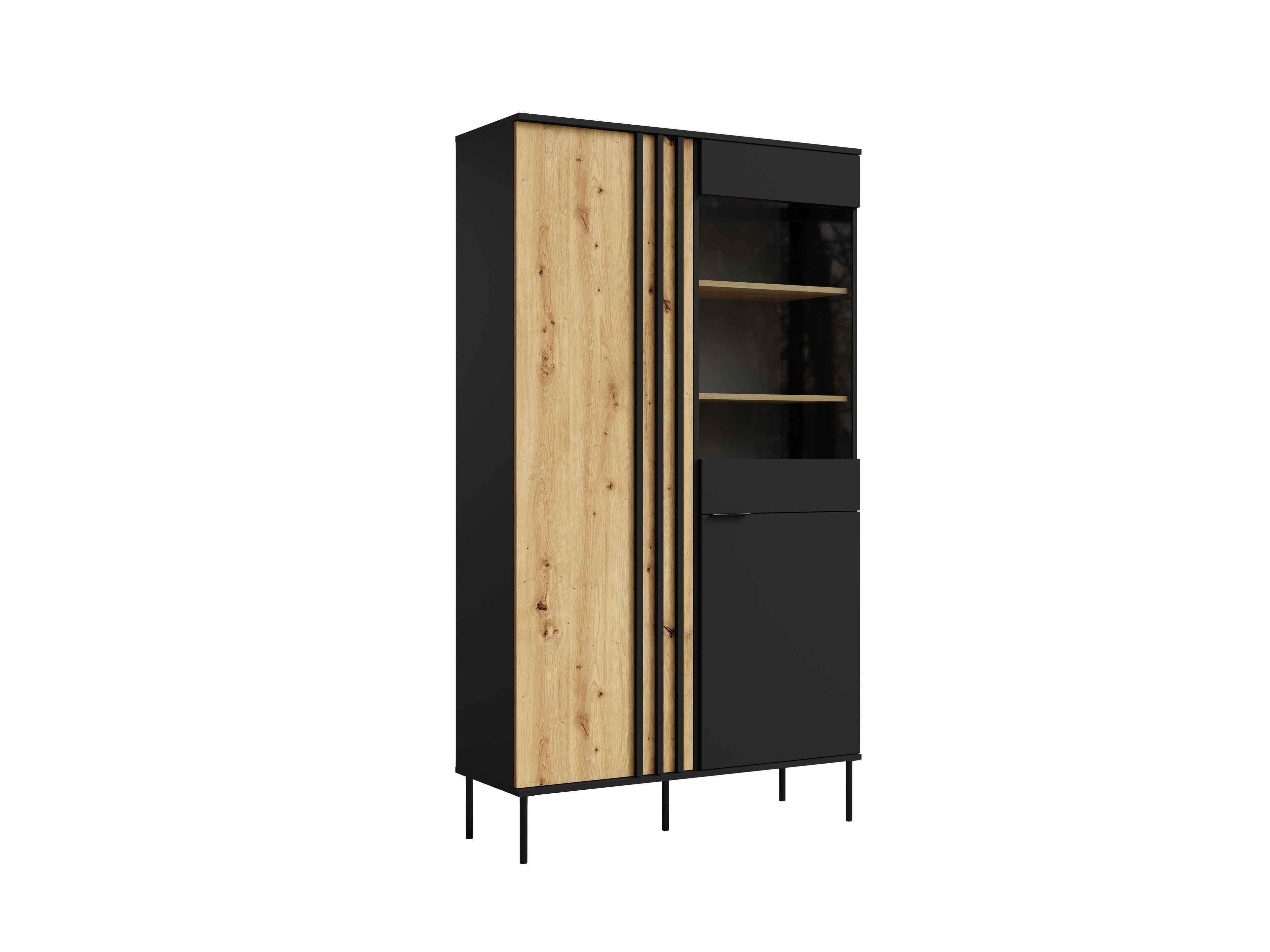 Lumio Living Room Set — Black & Artisan Oak, 5 Pieces TV Stand, Coffee Table, 2 Sideboards & LED Display Cabinet