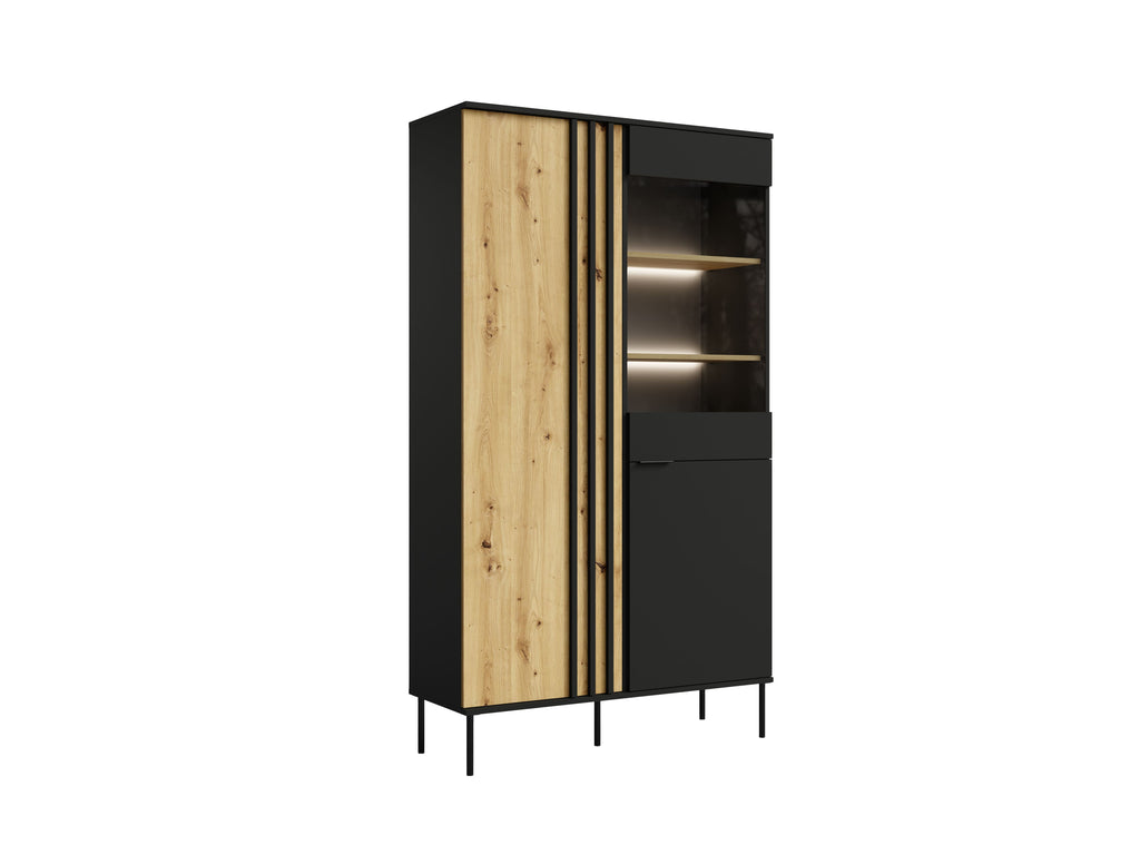 Lumio Living Room Set — Black & Artisan Oak, 5 Pieces TV Stand, Coffee Table, 2 Sideboards & LED Display Cabinet