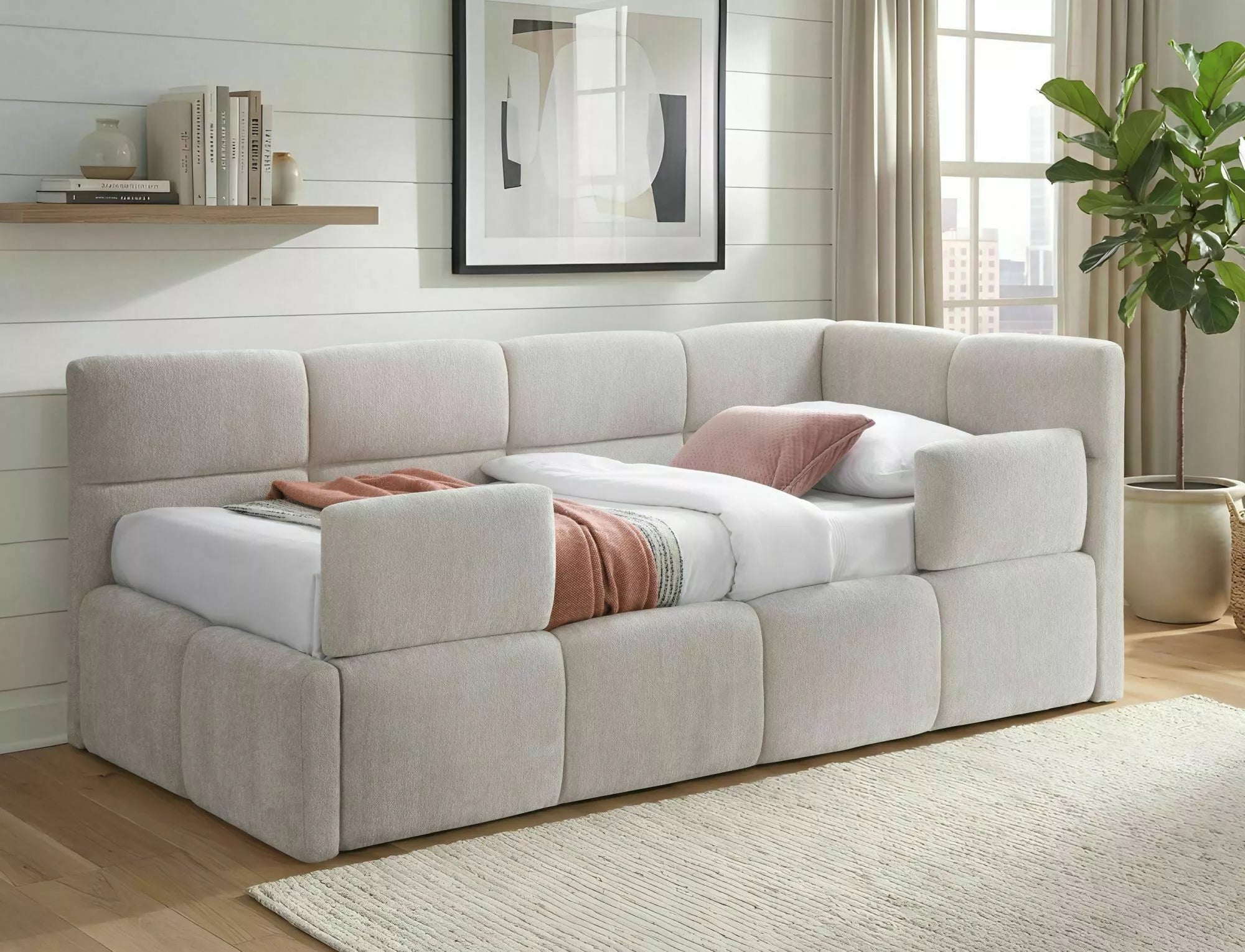 Cleo Single Storage Bed — Beige, 90×200, Gas-Lift Daybed