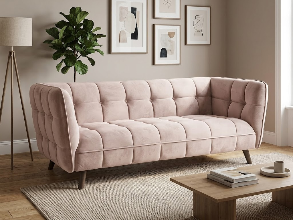 Eden 3-Seater Sofa — Beige Velvet, Wenge Wood Legs