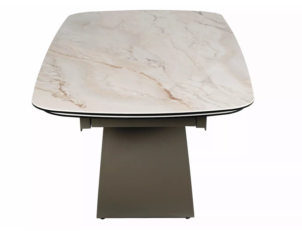 Esme Extending Dining Table — Beige Mont Blanc Ceramic, Seats 8–10