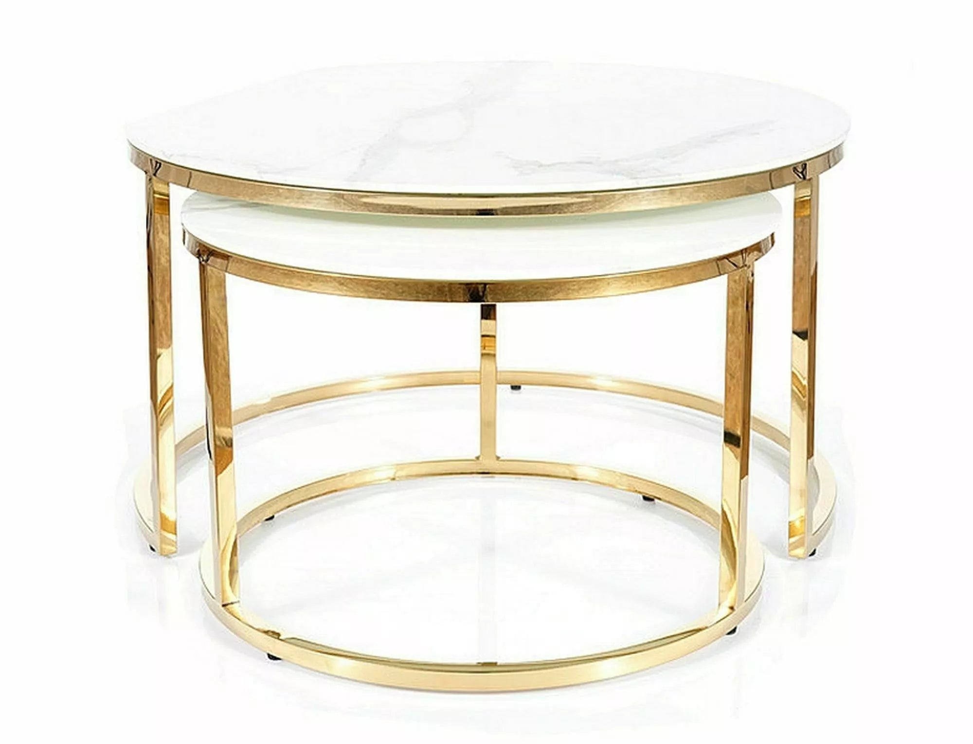 Indra Coffee Table — White Marble-Look, Gold Base
