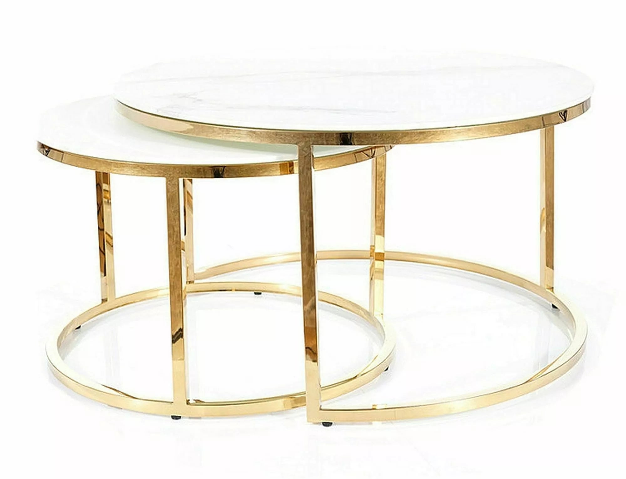 Indra Coffee Table — White Marble-Look, Gold Base