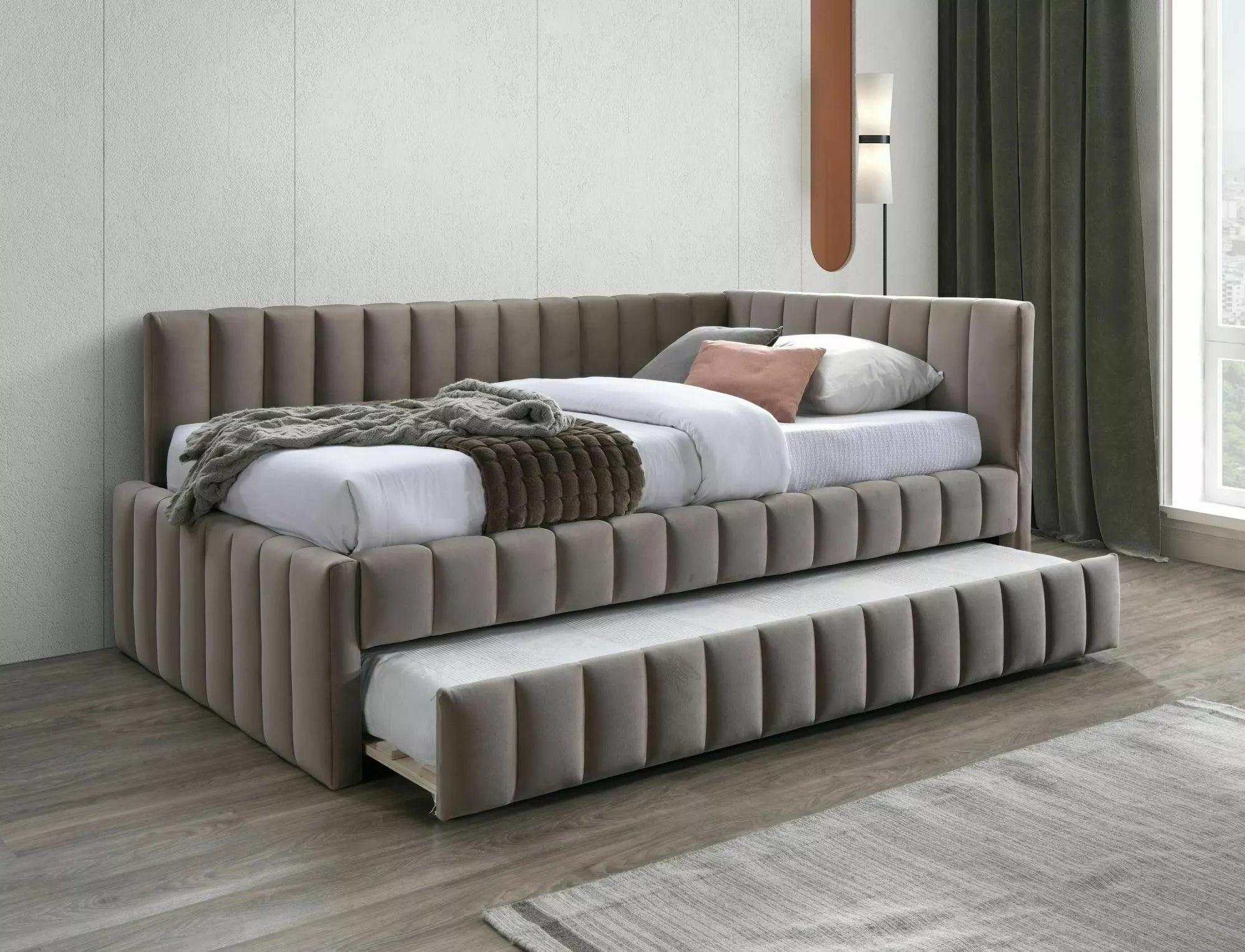 Juno Upholstered Storage Bed — Beige, 120×200, Gas-Lift
