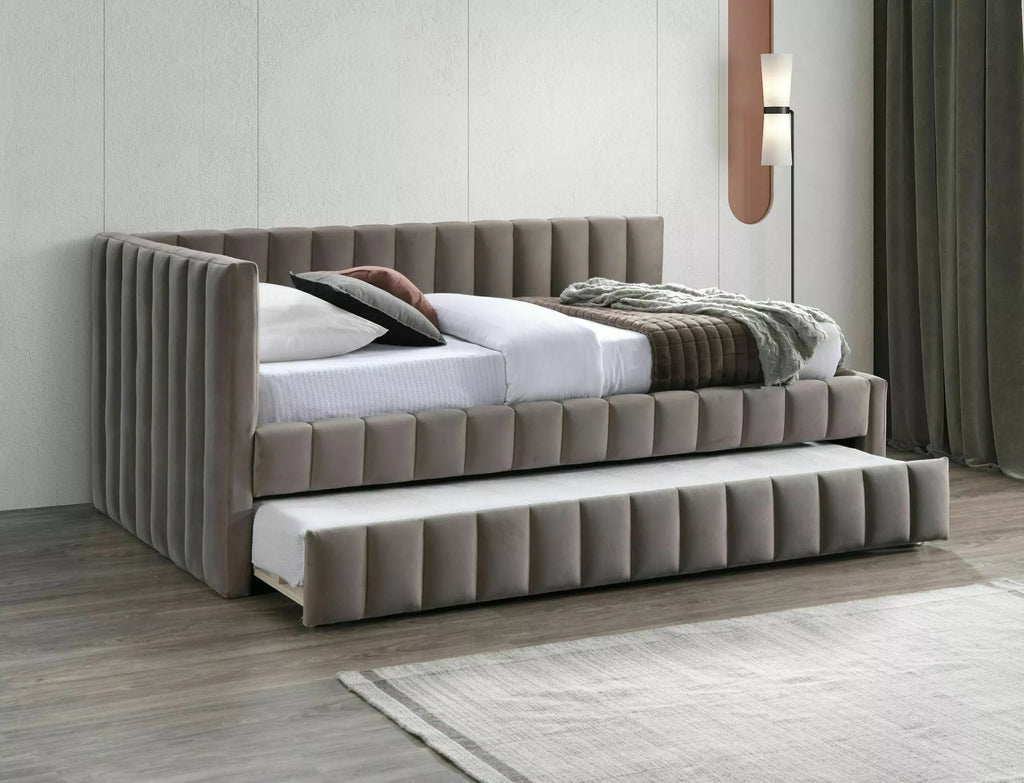 Juno Upholstered Storage Bed — Beige, 120×200, Gas-Lift