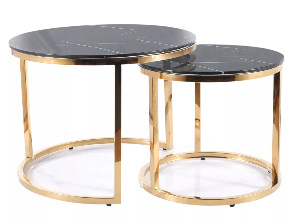 Kaia Coffee Table — Black Marble-Look, Gold Base