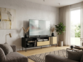 Lumio TV Stand — Black & Artisan Oak, Pull-Out Drawer & Cabinet, 160cm