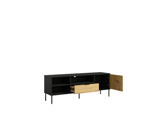 Lumio TV Stand — Black & Artisan Oak, Pull-Out Drawer & Cabinet, 160cm