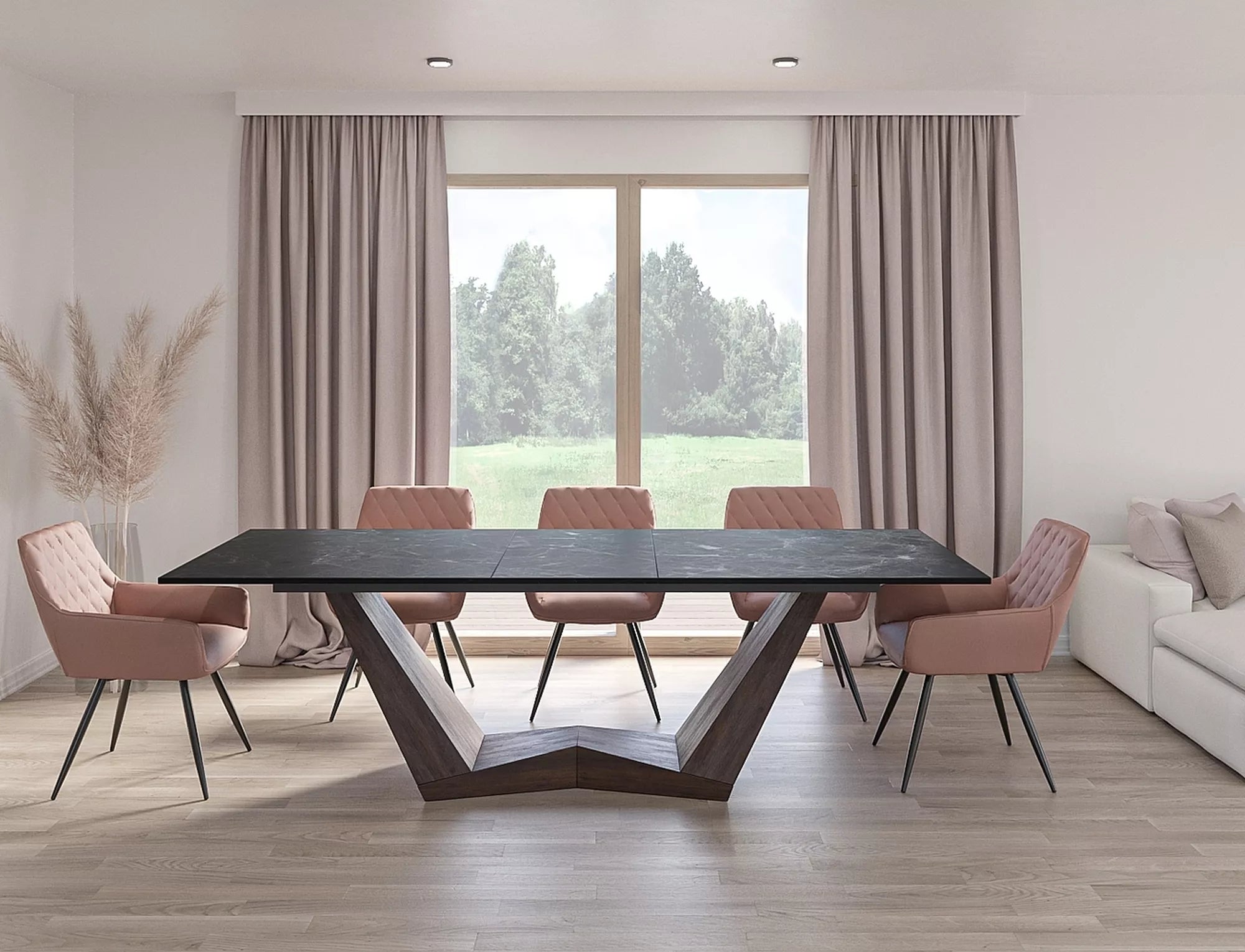 Maren Extending Dining Table — Black Ceramic, Seats 6–10
