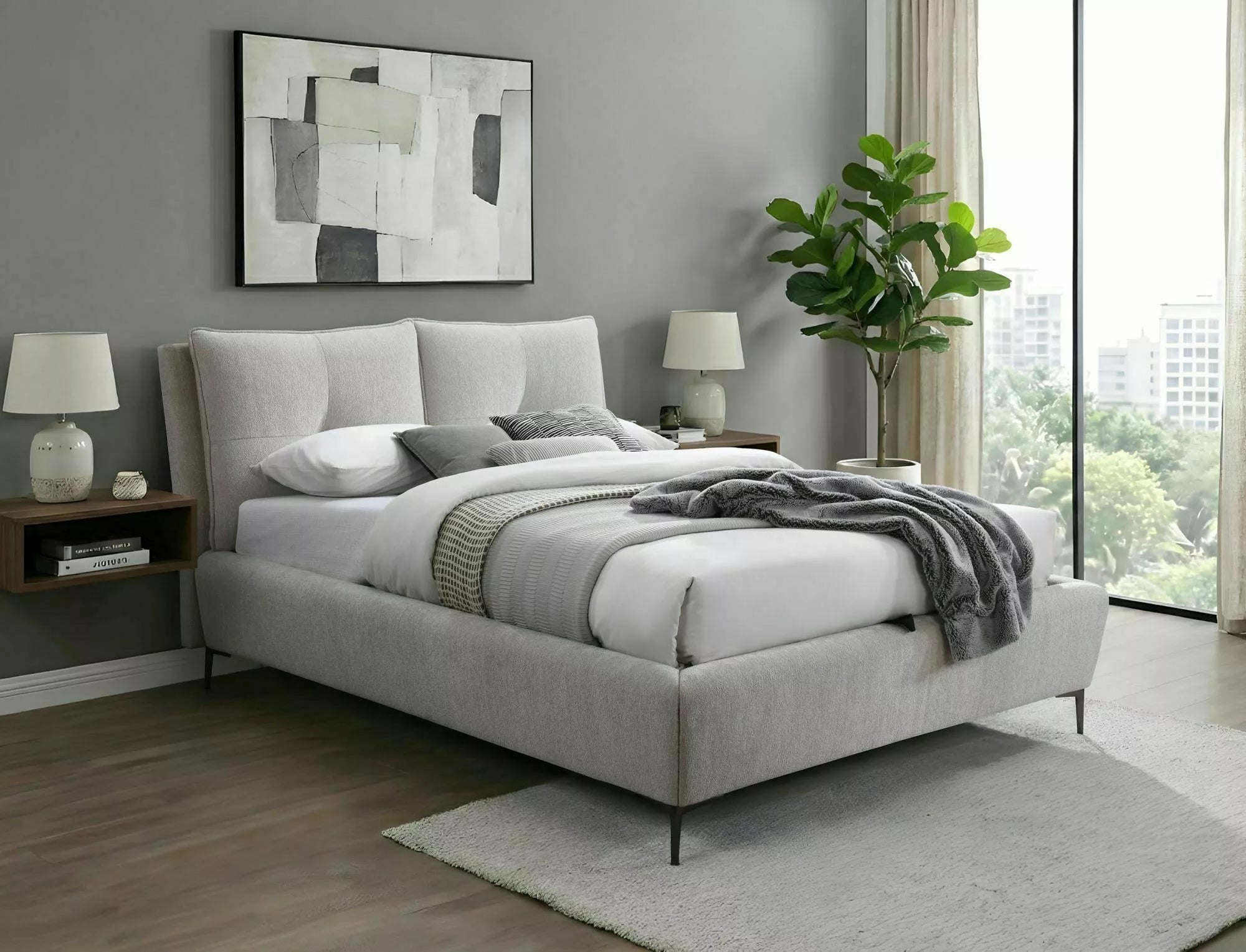 Mira Upholstered Storage Bed — Black, 160×200, Gas-Lift