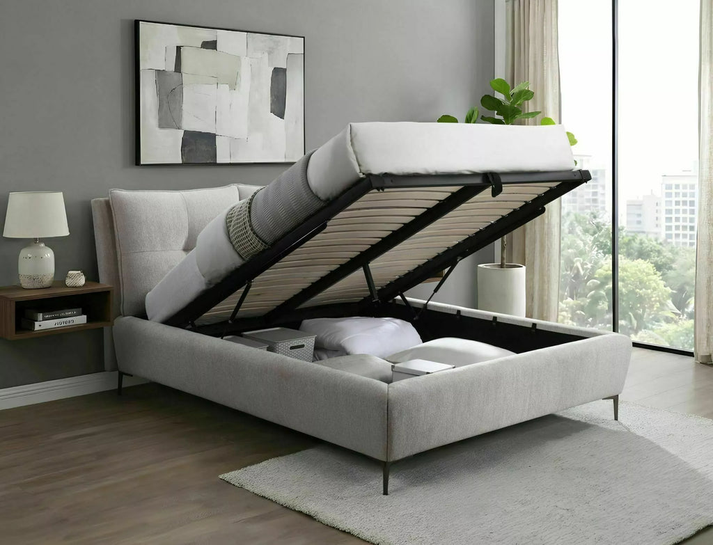 Mira Upholstered Storage Bed — Black, 160×200, Gas-Lift
