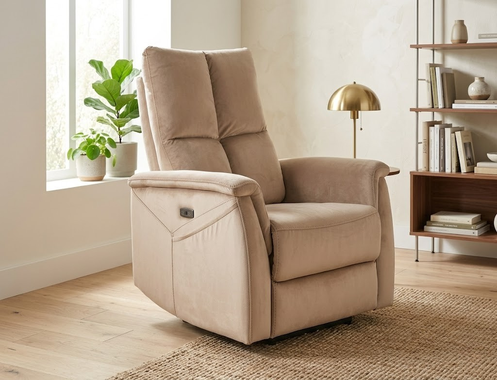 Nova Reclining Relax Armchair — Beige Velvet