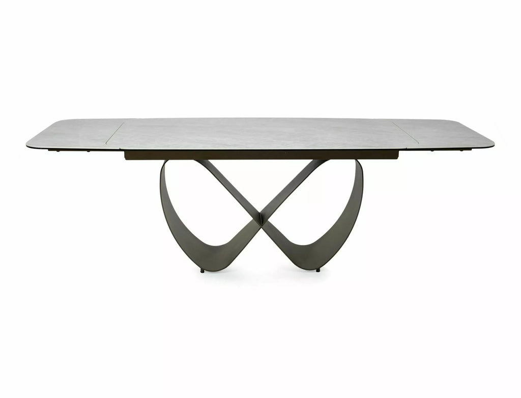 Orla Extending Dining Table — Beige Taj Mahal Ceramic, Copper Base, Seats 6–10