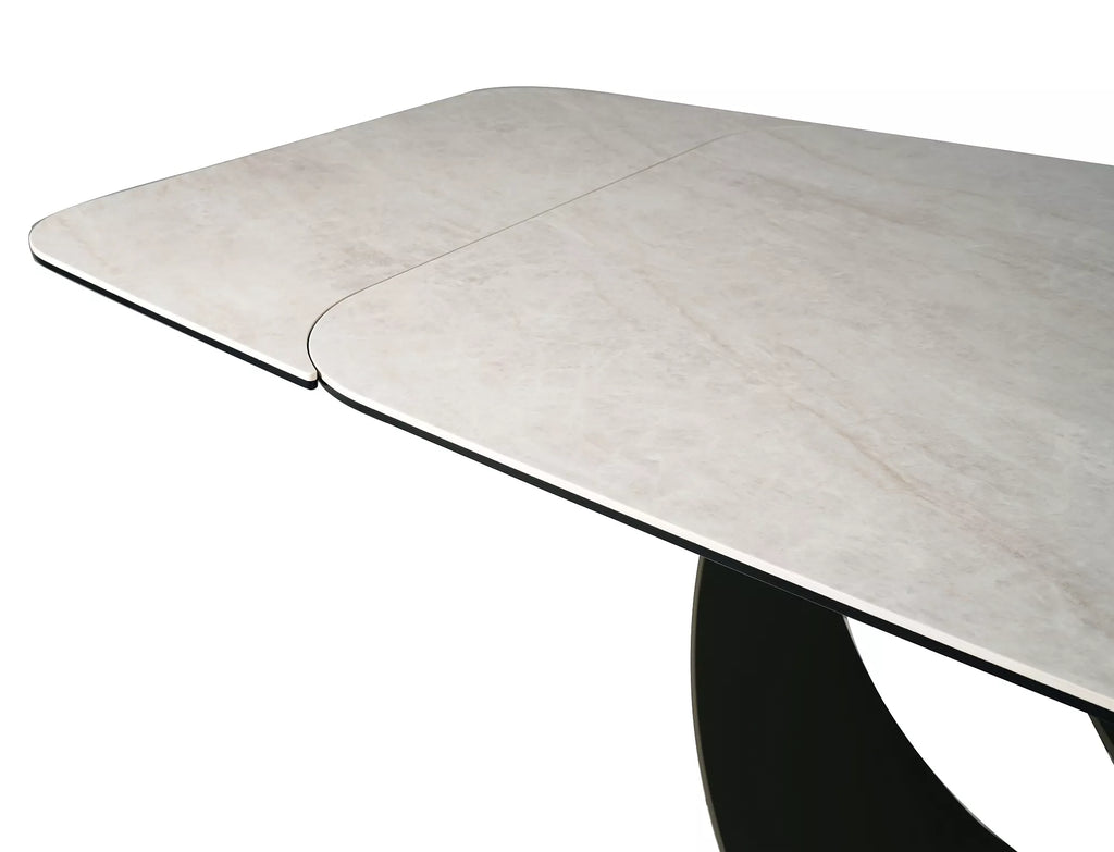 Orla Extending Dining Table — Beige Taj Mahal Ceramic, Copper Base, Seats 6–10