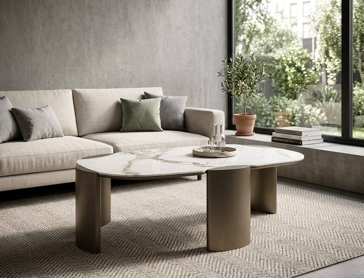 Selene Coffee Table — White Ceramic, 105×65