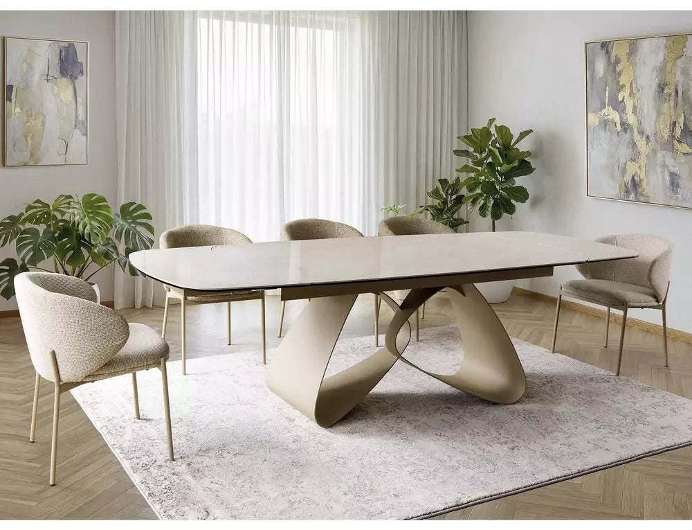 Sena Extending Dining Table — Beige Ceramic, Seats 6–10