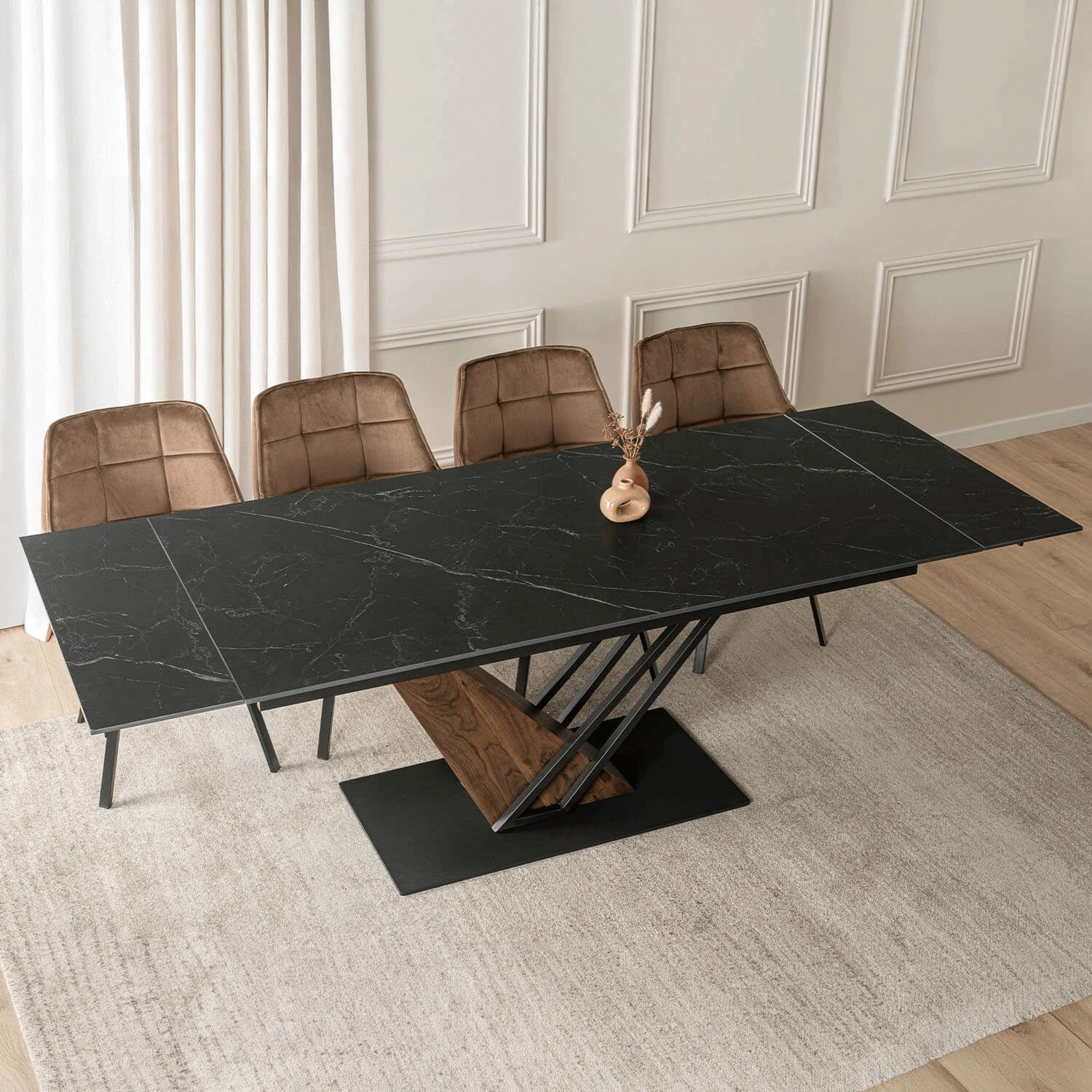 Nero Extending Dining Table — Black Ceramic, Seats 6–8