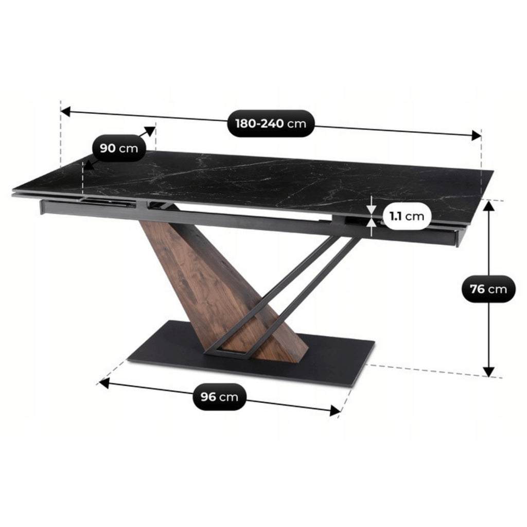 Nero Extending Dining Table — Black Ceramic, Seats 6–8
