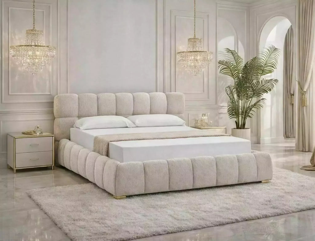 Tara Upholstered Storage Bed — Beige, 160×200, Gas-Lift