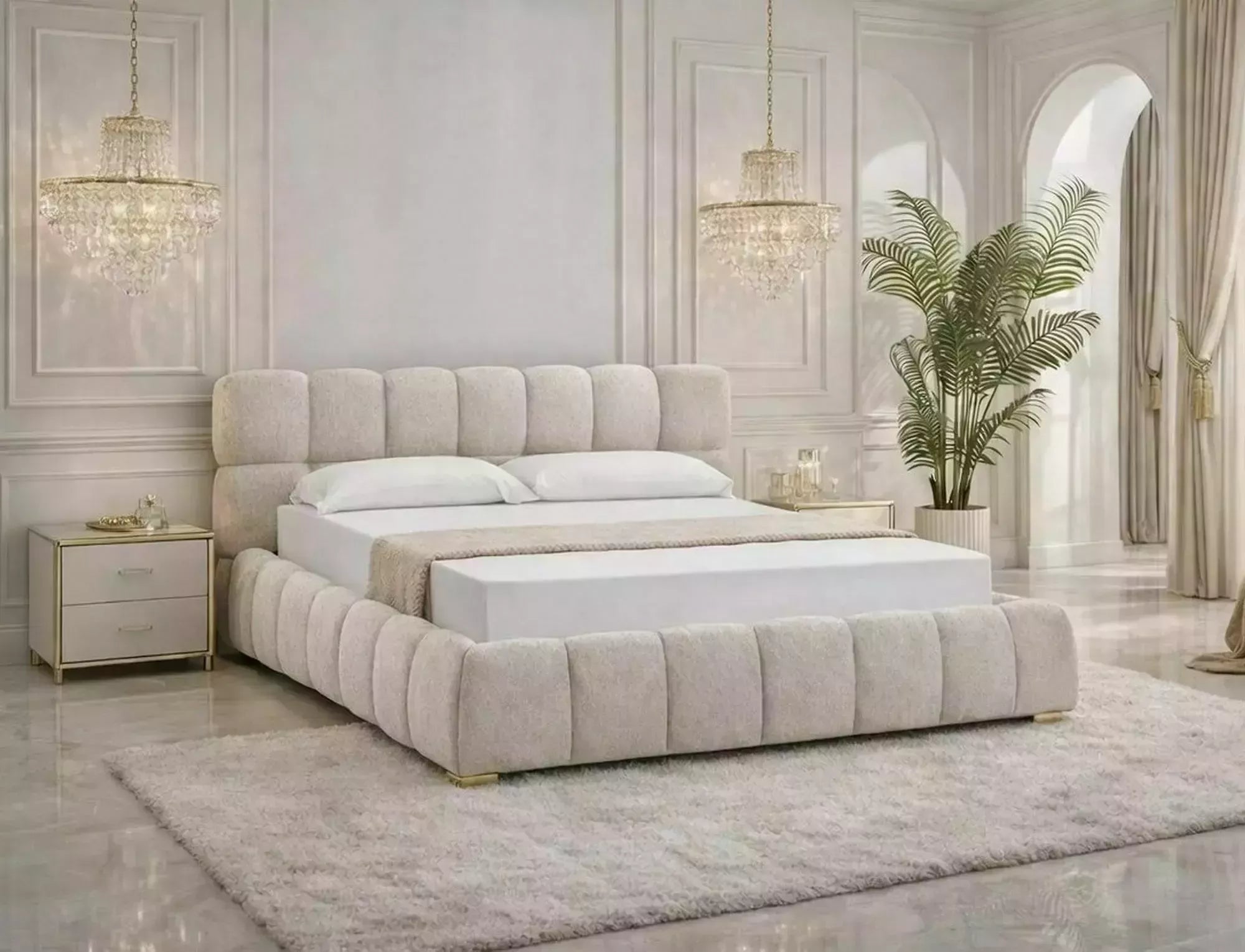 Tara Upholstered Storage Bed — Beige, 160×200, Gas-Lift