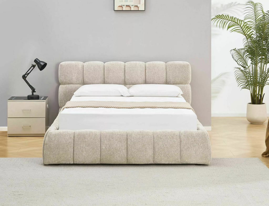 Tara Upholstered Storage Bed — Beige, 160×200, Gas-Lift