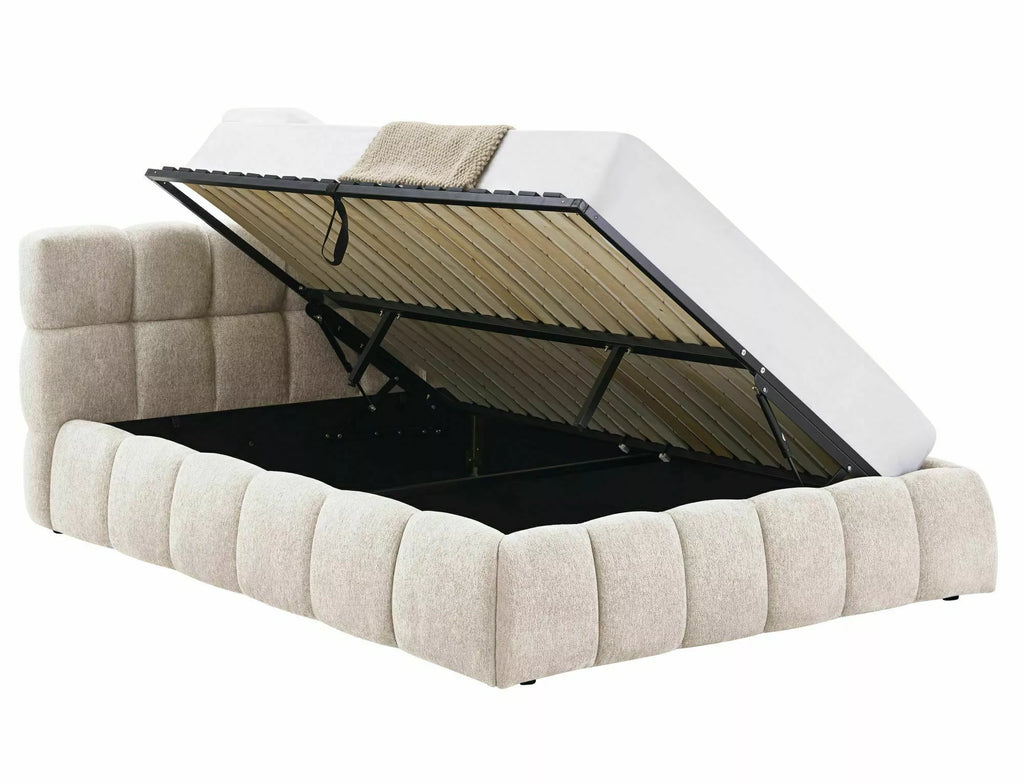 Tara Upholstered Storage Bed — Beige, 160×200, Gas-Lift