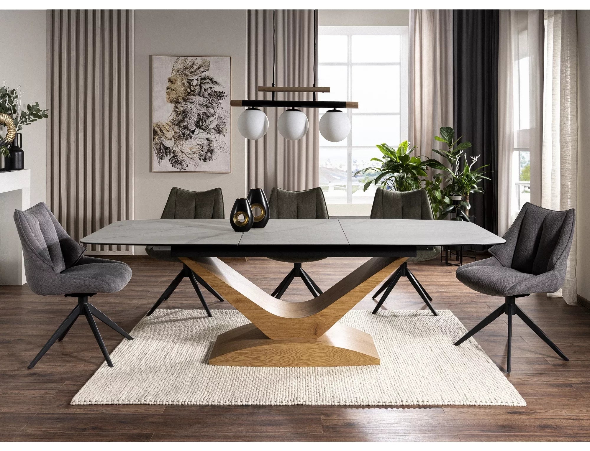 Vera Extending Dining Table — White Ceramic, Seats 6–10