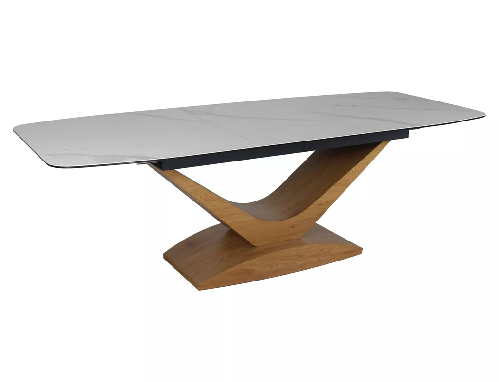 Vera Extending Dining Table — White Ceramic, Seats 6–10