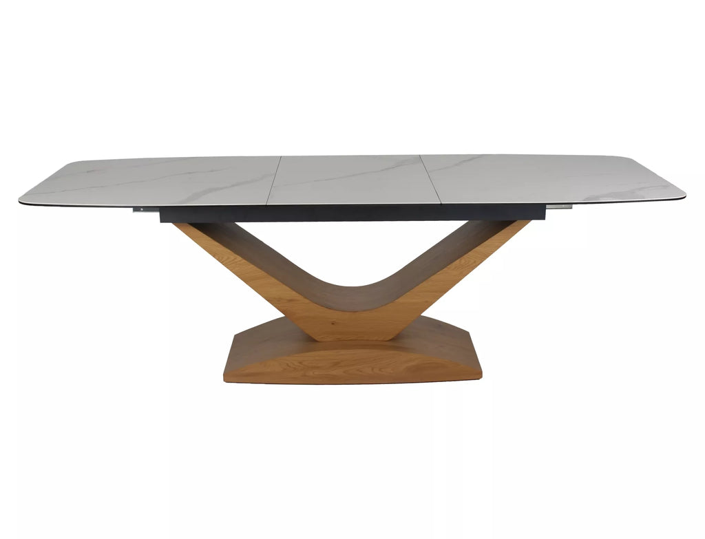 Vera Extending Dining Table — White Ceramic, Seats 6–10