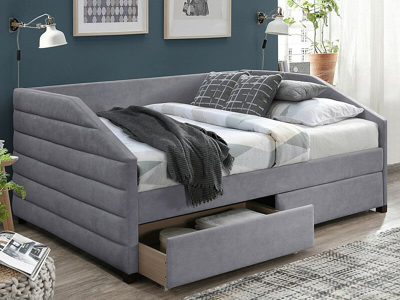 Zara Upholstered Storage Bed — Grey, 120×200, Storage